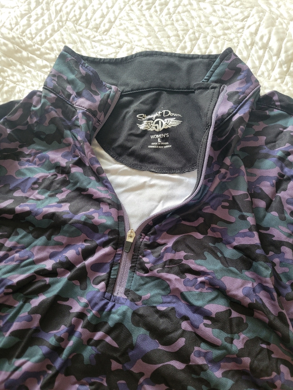 Straight Down Camo Quarter Zip Pullover Athletic Top Purple Green Size L - Picture 5 of 8